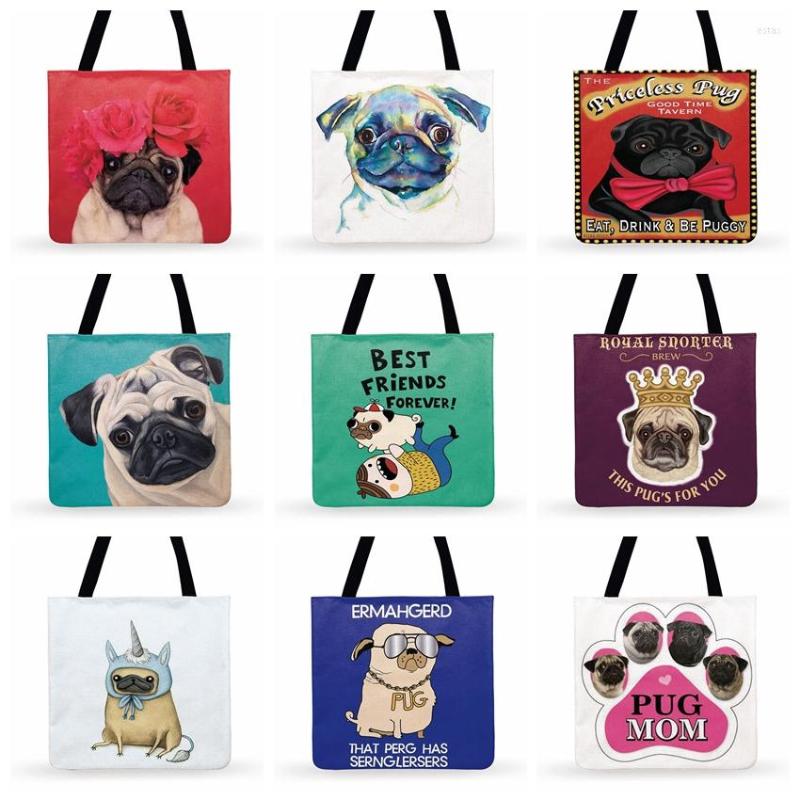 

Evening Bags Love Life Pug Painting Print Tote Bag For Women Casual Outdoor Beach Foldable Shopping Ladies Shoulder