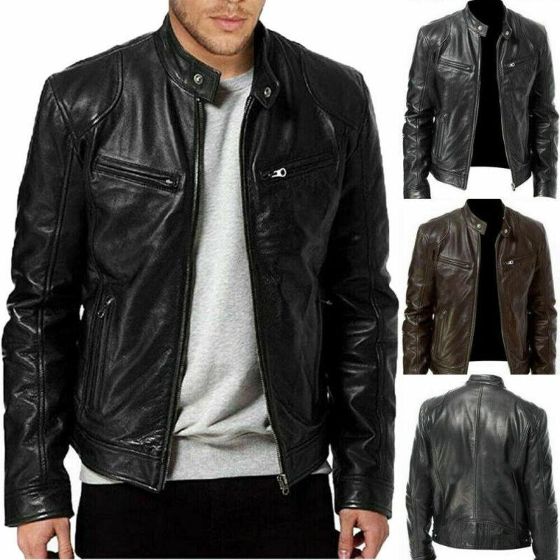 

Men's Hoodies & Sweatshirts Men Plain Soft Leather Bomber Jacket Classic Slim Casual Coat Motorcycle Outdoor, Black