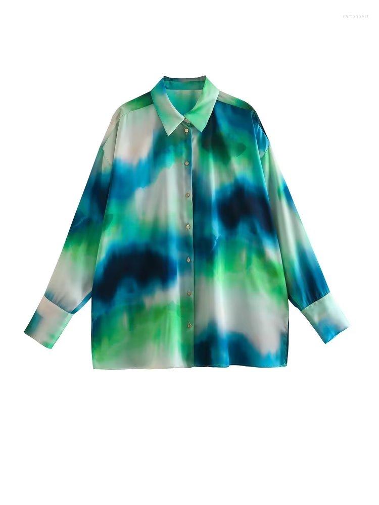 

Women' Blouses ZXQJ Women 2023 Fashion Tie-dye Print Oversized Shirts Vintage Long Sleeve Button-up Female Blusas Chic Tops, Picture shown