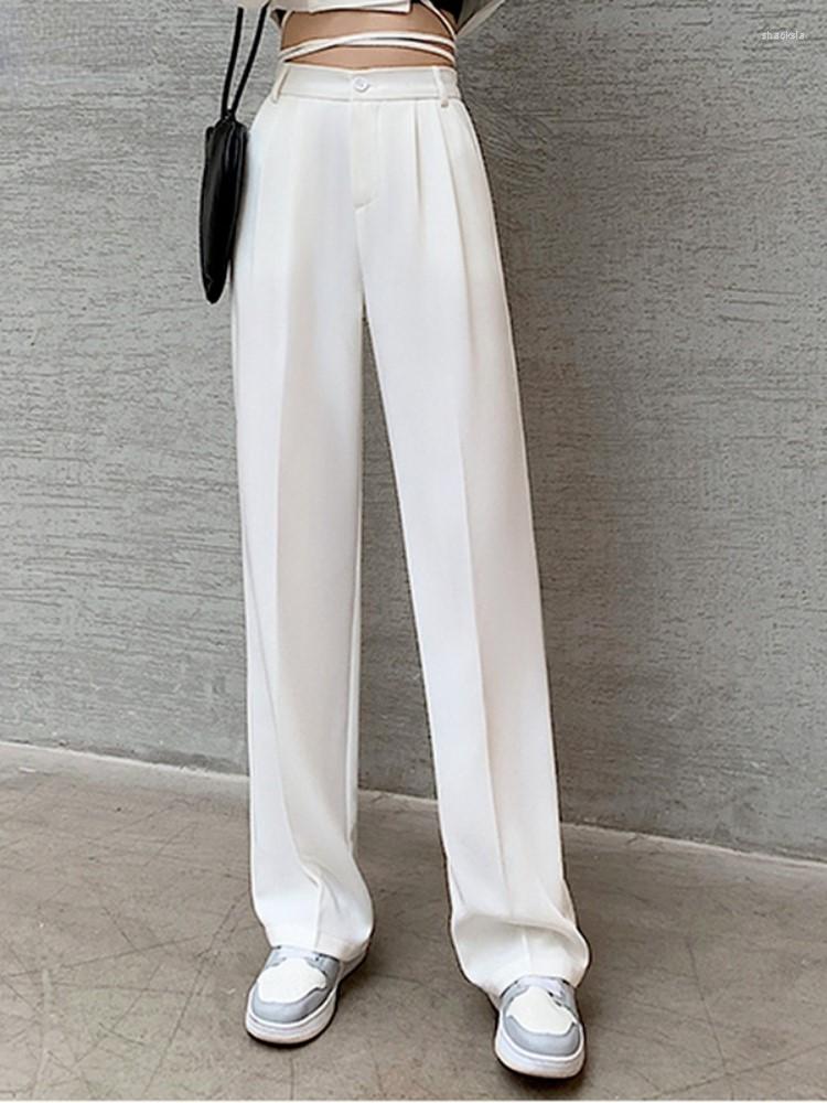 

Women's Pants Women Casual Loose High Waist Wide Leg Spring Summer Female Floor-Length White Suits Ladies Long Trousers, White regular