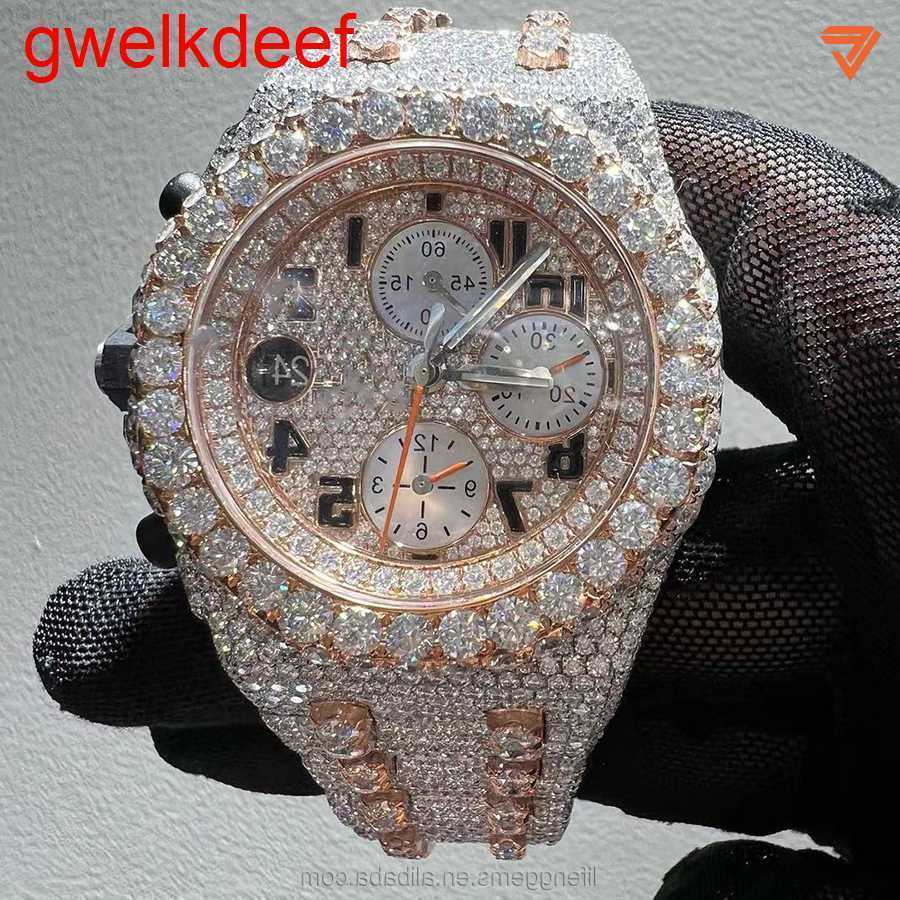 

Wristwatches Luxury Custom Bling Iced Out Watches White Gold Plated Moiss anite Diamond Watchess 5A high quality replication Mechanical UUJ19999 702X, Rose gold