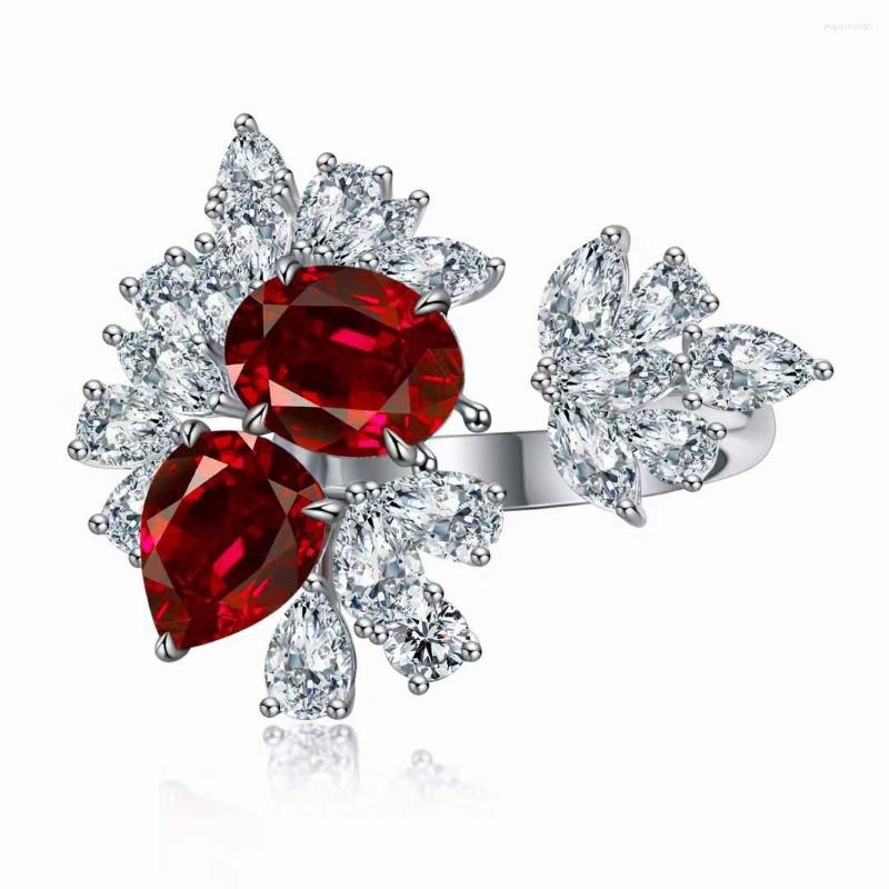 

Cluster Rings Pirmiana 9k White Gold 6ct Oval Pear Shape Lab Ruby Ring Fashion Finger Jewelry Women Christmas Gifts