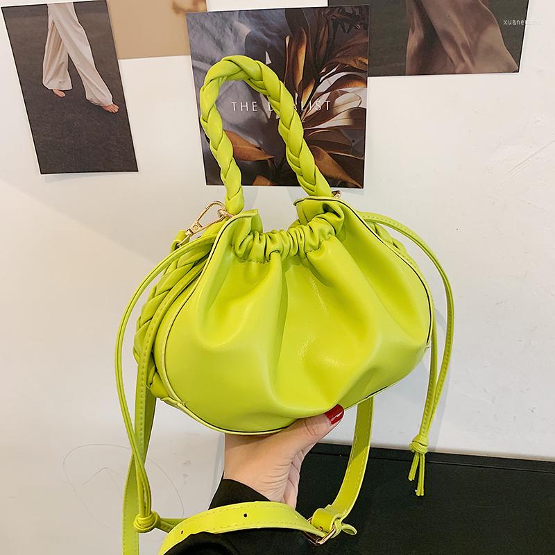 

Evening Bags Fashion Pleated Small Totes With Woven Handle 2023 Summer PU Leather Women's Designer Handbag Draw Shoulder CLOUDY Bag, Black