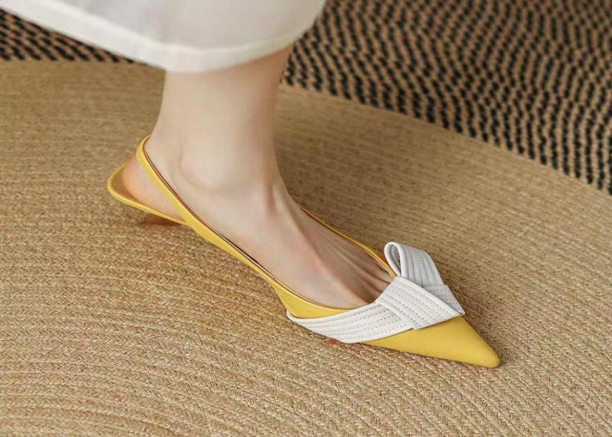 

Dress Shoes Fashion Summer Color Matching Sandals 2022 Women Pointed Toe Thin Heels Single BowKnot Woman High HeelDress6809249, Yellow