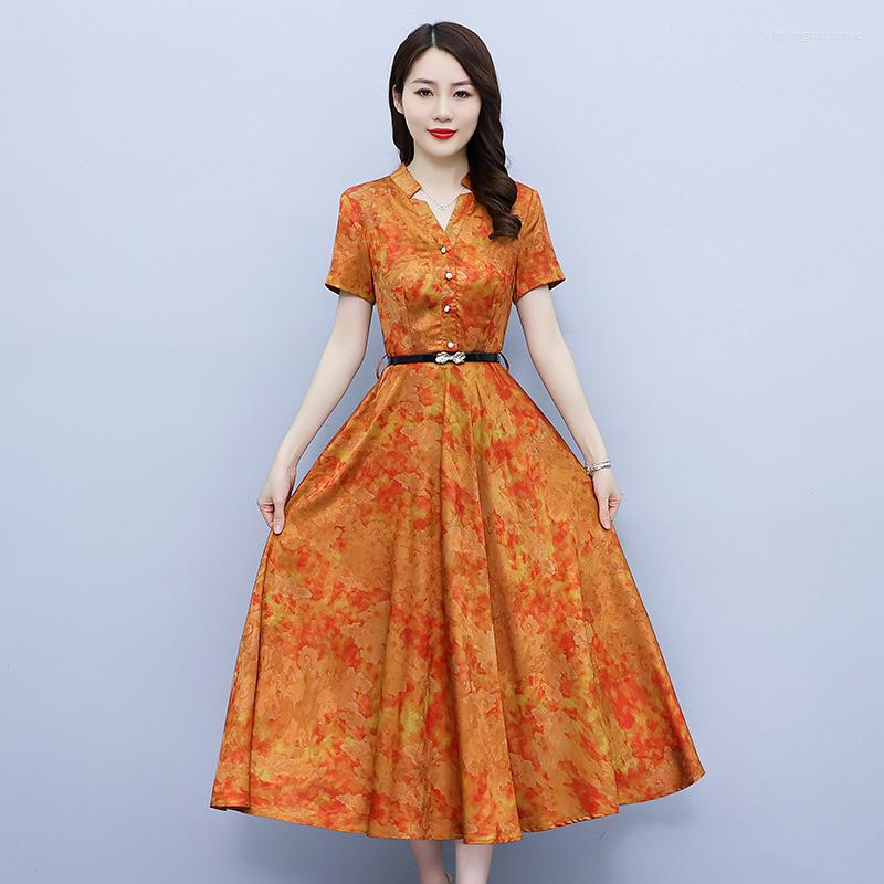 

Casual Dresses 2023 Summer Floral Dress Temperament Slimming Mid-length, Golden