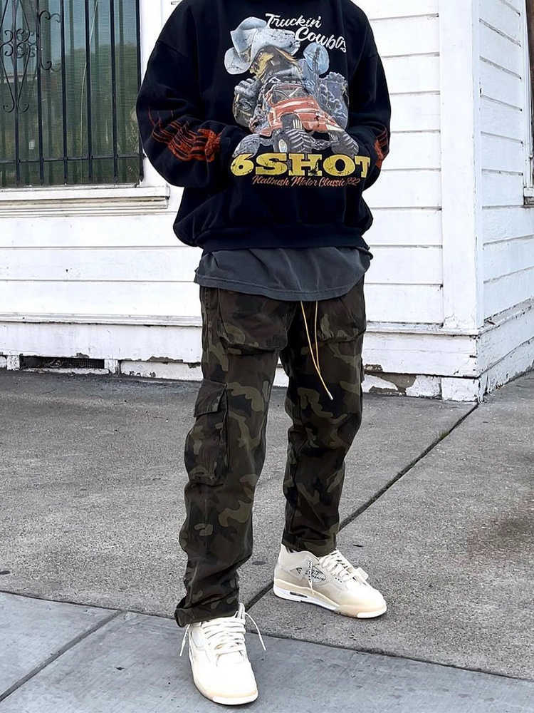 

Designer Clothing Casual Pant Justin Bieber's same rhude camouflage pants men's Trend Brand fog high street button work pants Streetwear Jogger Sweatpants, Camouflage green