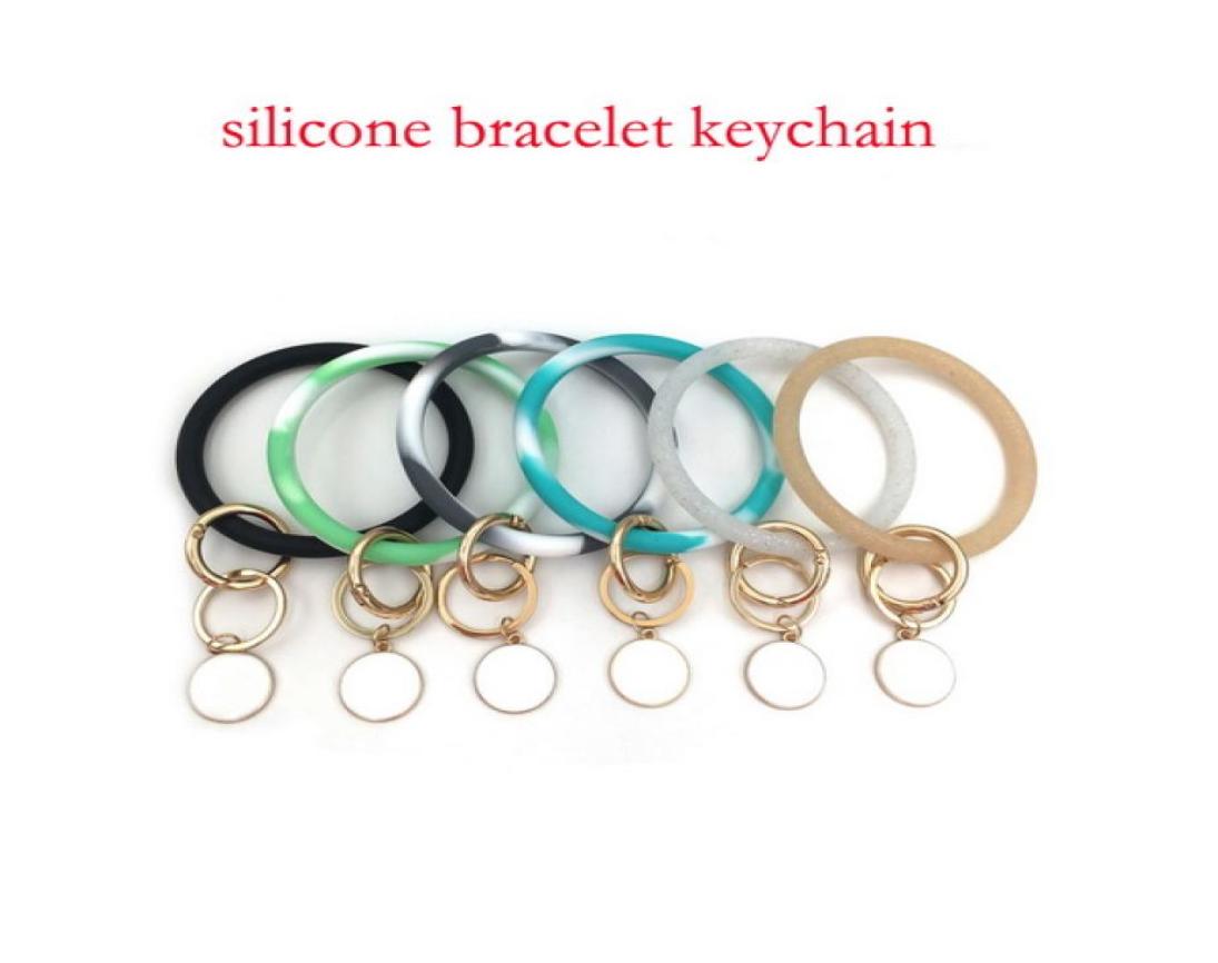 

2019 New Trend Silicone Bangle Key Ring Wrist Sports Keychain Bracelet Round Key Rings Big O Cute Colorful Keyring Products3104511