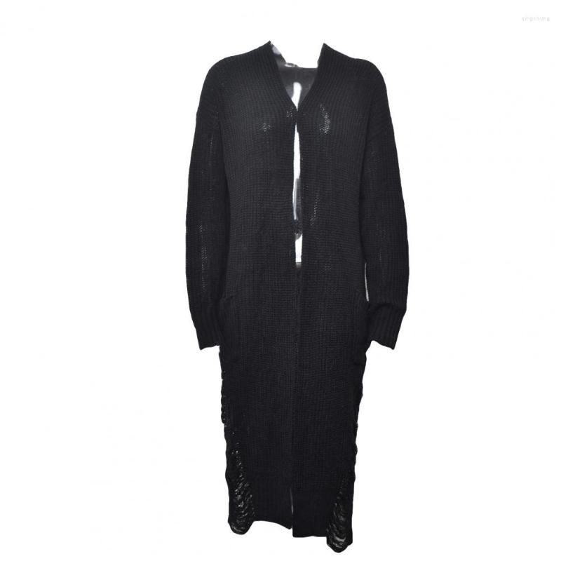 

Women' Knits Trendy Pure Color Mid-calf Length Lady Coat Spring Jacket Outerwear Knitting, Black