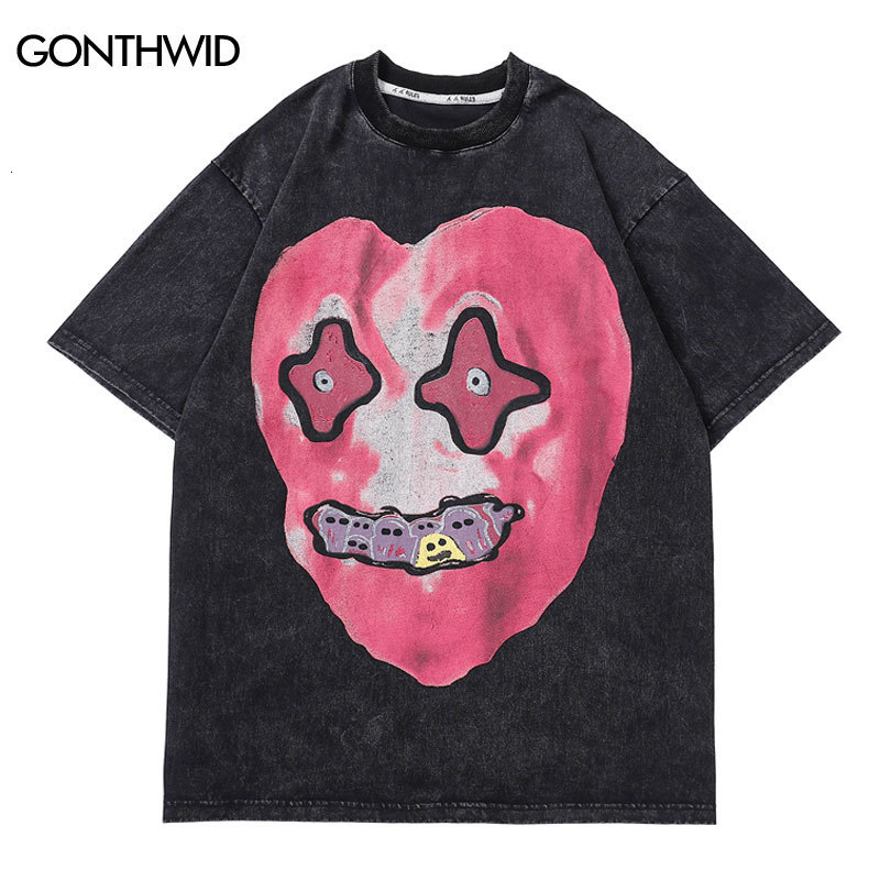 

Men s T Shirts Distressed T Shirt Streetwear Hip Hop Funny Heart Ghost Print Punk Rock Gothic Tee Shirts 2023 Men Harajuku Cotton Loose Tshirt 230420, White
