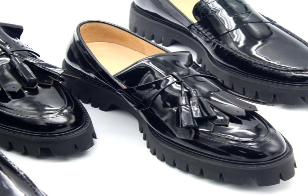 

Tassel Fringe Loafers for men Handmade Thick heel Fashion Wedding Dress Shoes Man Loafers Black Derby Shoes7471623