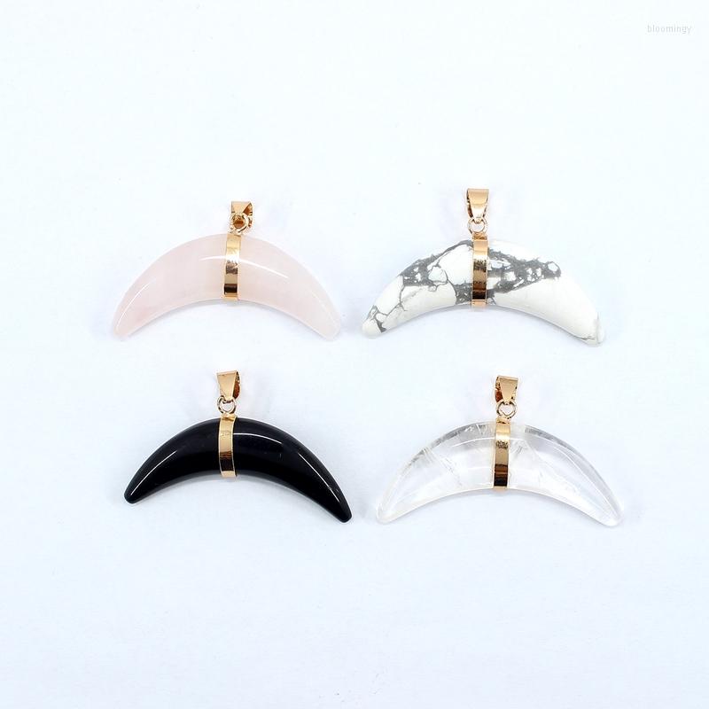 

Pendant Necklaces Natural Stone Moon Shape Bull Horn Howlite Rose Quartz Crystal Onyx For Jewelry Making Charm Necklace Gift Accessories