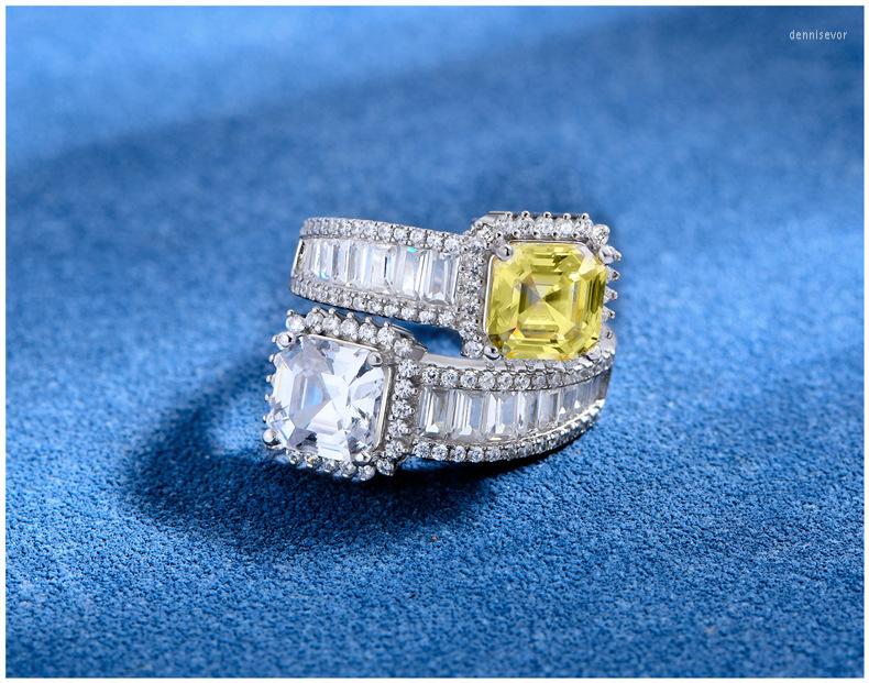 

Cluster Rings Yellow Original Arrivals Asche 7 Synthetic Gemstone Ring Female 925 Sterling Silver Diamond Ornament