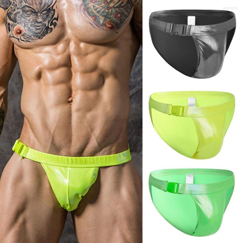 

Men's Swimwear Men Swimming Trunks Solid Color Summer Briefs Radar Faux Leather Breathable Shorts For Beach, Black