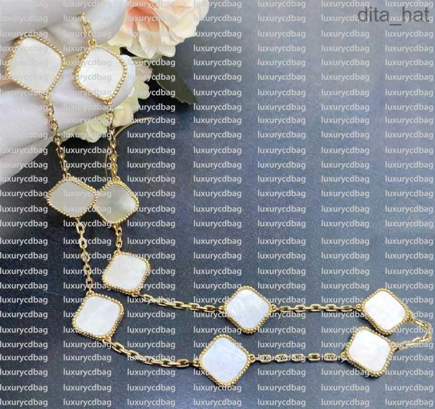 

45CM - 10 Motifs Pendant Necklaces Agate Four Necklace Ten Flowers Pendant Mother-of-Pearl for Women Girl Valentine's Engagement Jewelry Gift