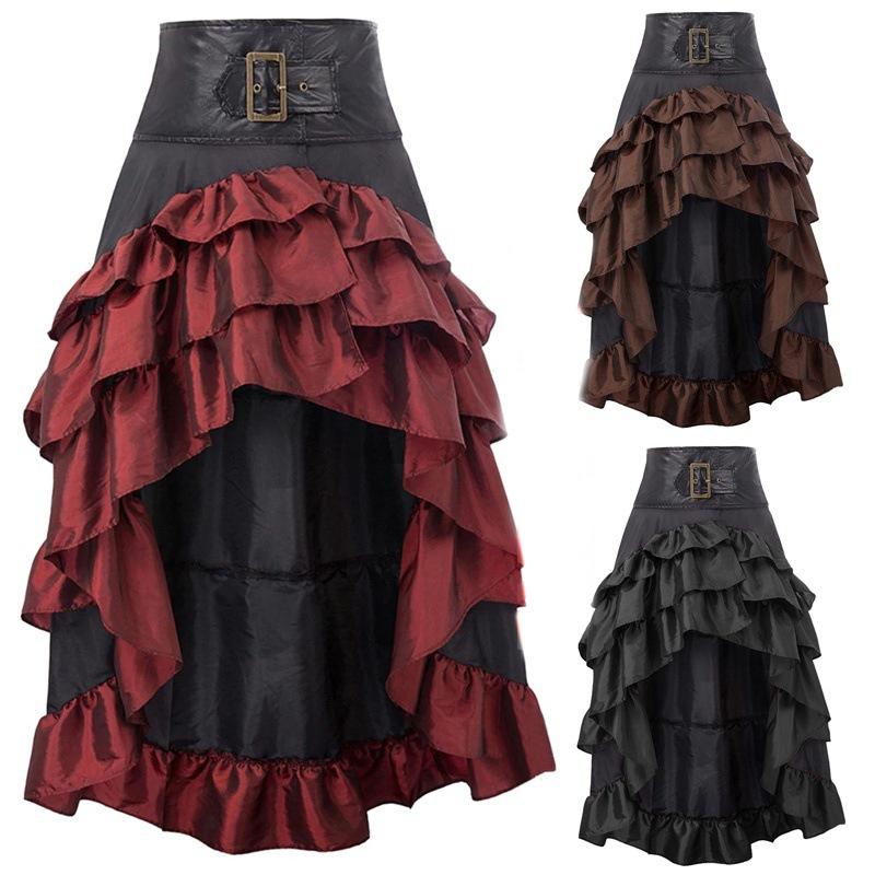 

Dresses Dress Skirts Victorian Asymmetrical Ruffled Trim Gothic Long Skirts Women Corset Skirt Vintage Steampunk Showgirl Party, Brown