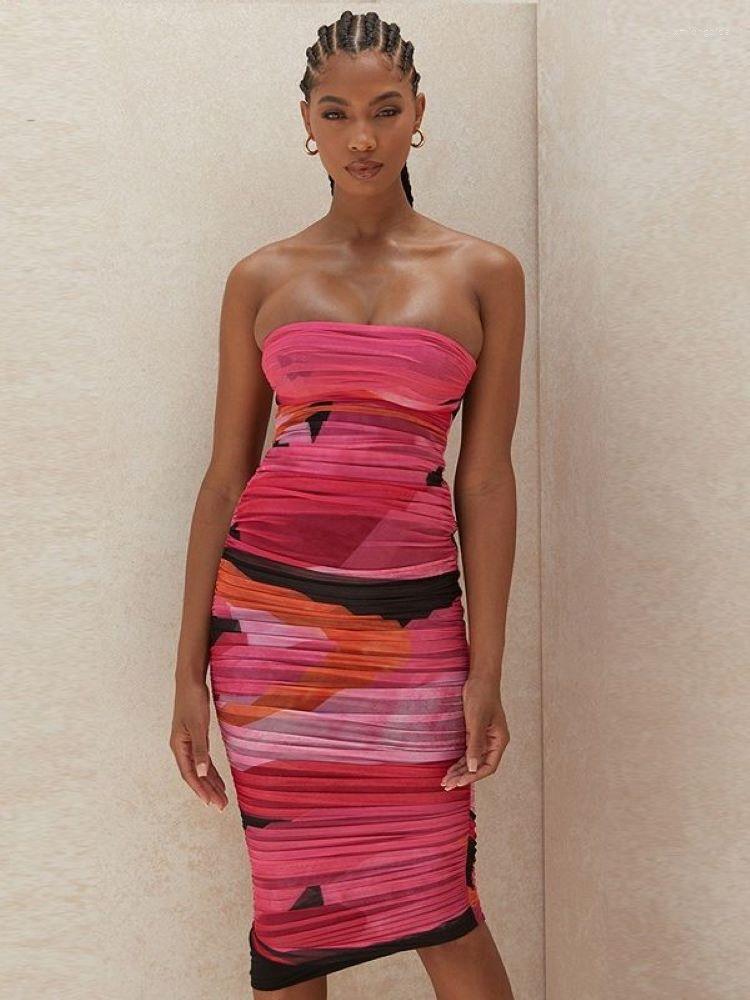 

Casual Dresses BEAUKEY 2023 Autumn Strapless Red Black Sexy Mesh Dress Bodycon Backless Party Club Runway Drapped Vestidos, As photo