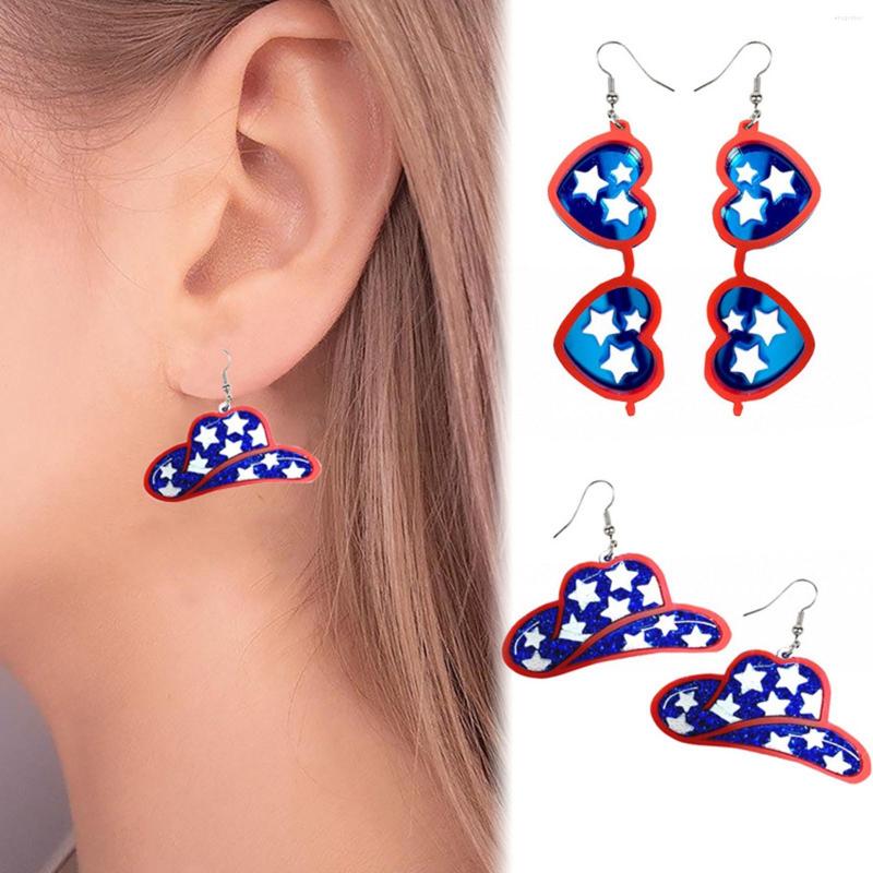 

Hoop Earrings Independence Day Personalized Love Western Cowboy Hat Women's Fives Star