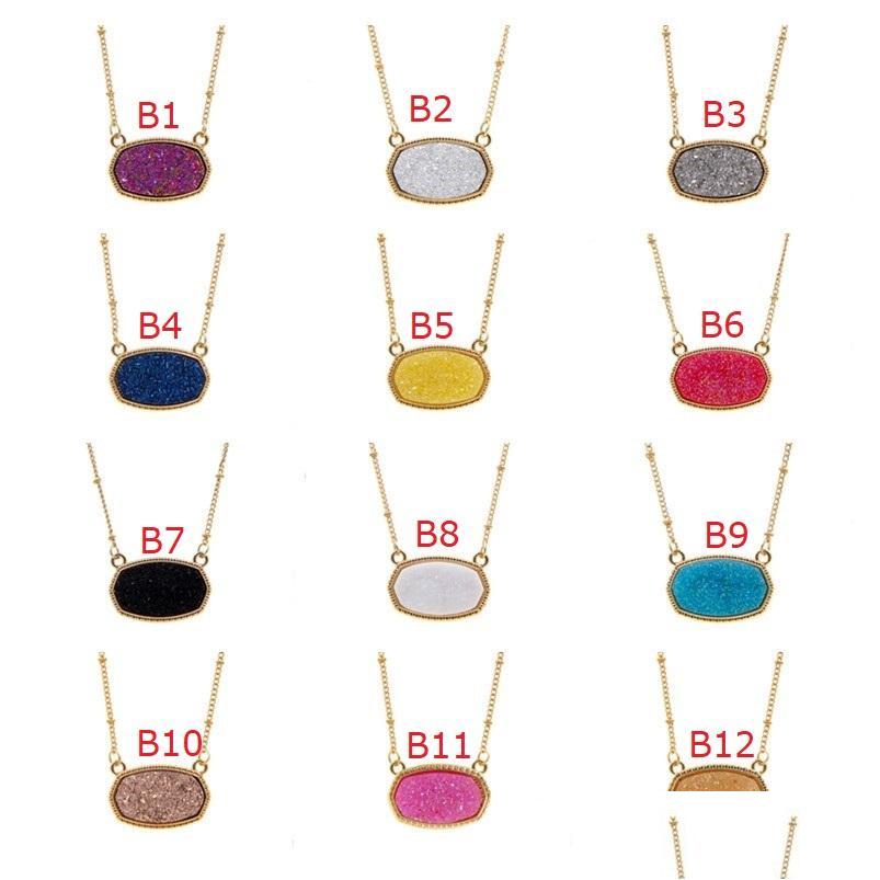 

Pendant Necklaces New Resin Druzy Drusy Necklace Oval Hexagon Gold Plated Collar Jewelry For Women Party Christmas Gift Drop Deliver Dhmaq
