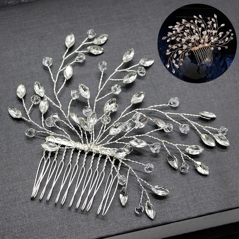 

Silver Color Pearl Rhinestone Flower Wedding Hair Combs Hair Accessories Women Hairpin Hair Ornaments Jewelry Bridal Headpiece