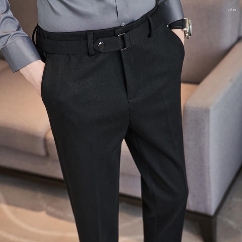 

Men's Suits Men Formal Wear Trousers High Quality Boutique Pants Stretchable Waist Male British Style Business Casual Suit, 711 black