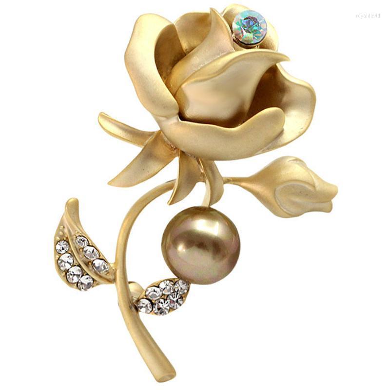 

Brooches Pins Charm Simulated-pearl Brooch Pin Rhinestone Rose Flowers High-grade Shell For Women Suit Hats Accessories XZ083 Roya22