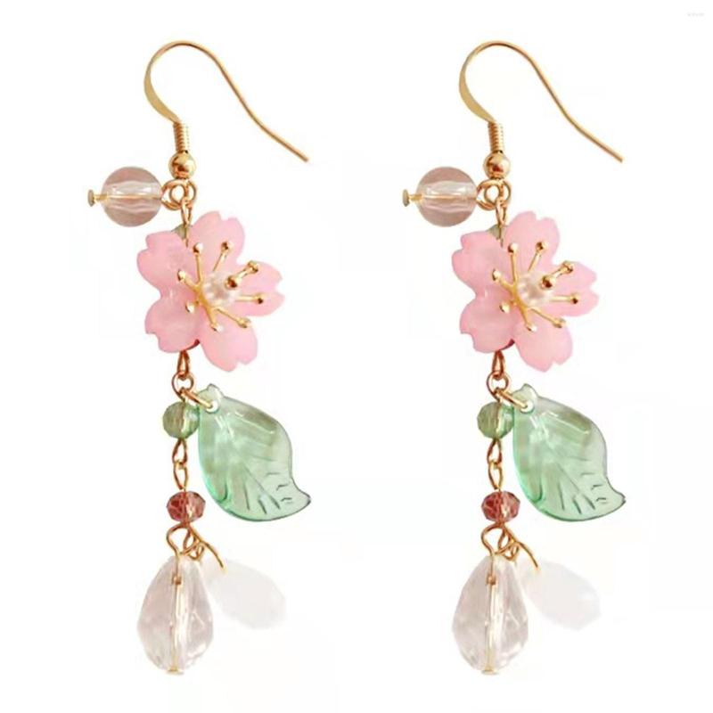 

Hoop Earrings Super Fairy Cherry Petal Tassel Flower Long Temperament Heart Lollipop Little Girl Clip On