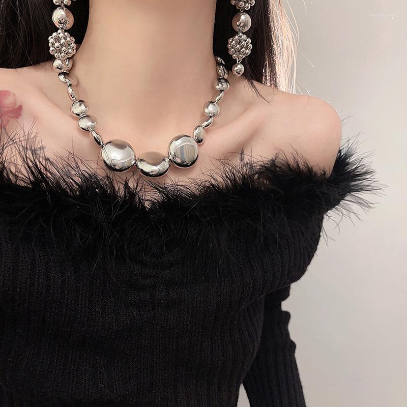 

Choker 2023 Exaggerated Sweet Cool Irregular Round Ball Necklace For Women Girls Silver Color Fashion Dinner Party Collar