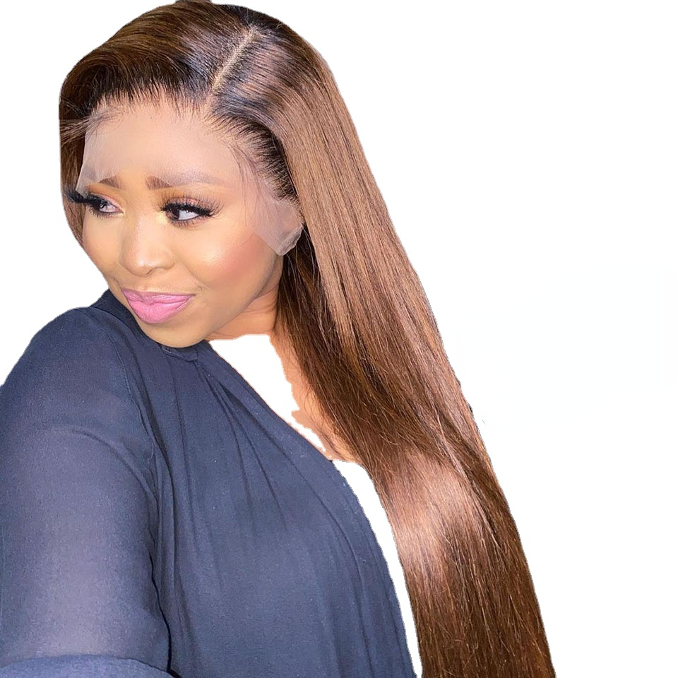 

Ombre Colored Body Wave Human Hair Wigs For Women 13x4 HD Lace Front Wigs Chocolate Honey Brown Straight Preplucked Glueless Wig