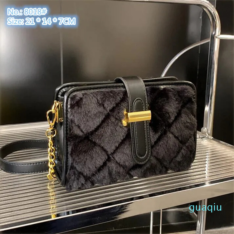 

ladies shoulder bag 3 colors this year winter flannel plaid handbag sweet little fresh contrast leather mobile phone coin purse, Black-8018#