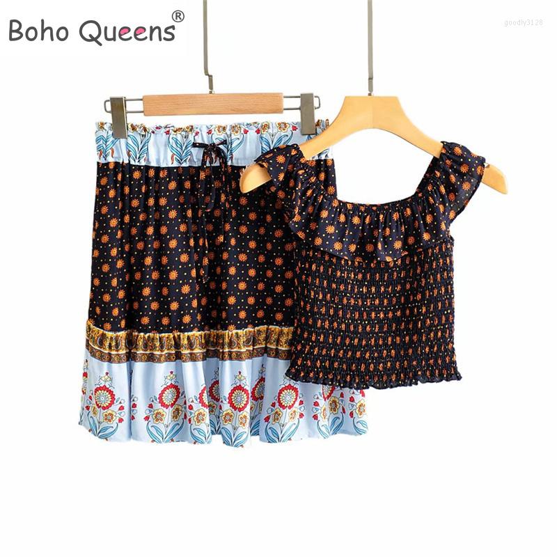 

Work Dresses Boho Queens Women Two Piece Outfits Off Shoulder Sleeveless Tops Bohemian Tassel Drawstring Skirts 2 Pieces Sets, Black