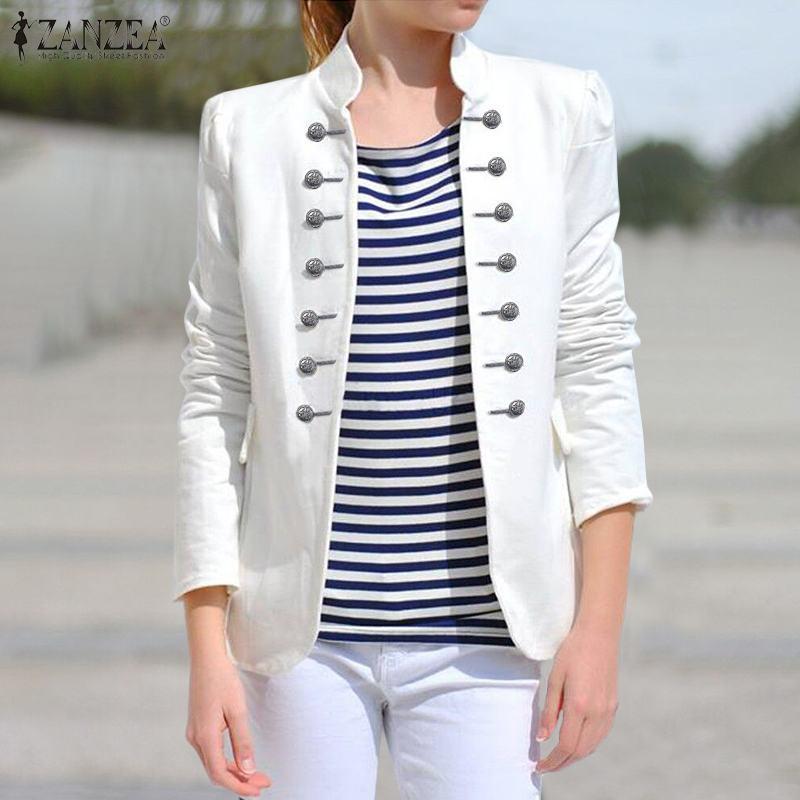 

Pants ZANZEA Stylish 2022 Autumn Elegant Blazer Female Clothing Vintage Work Jacket Blouse Poncho Women Casual Long Sleeve Button Coat, White