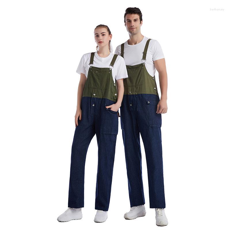 

Men's Jeans Couple Patchwork Suspenders Men's Cargo Pants Large Size 5XL Hip Hop Personality Denim Jumpsuit Mens Bib, Khaki