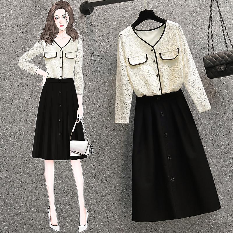 

Casual Dresses Fat Girl Big Yards Of Fund 2023 Autumn Fashion Temperament Bud Silk Two-piece Half-length Skirt Dress, Black