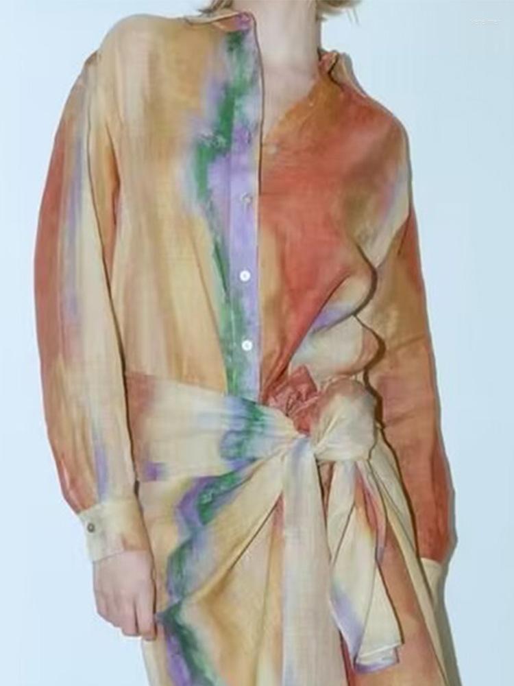 

Women's Blouses 2023 Women Summer Shirts Tops Fashion Loose Tie-dye Line Female Elegant Street Thin Top Clothing