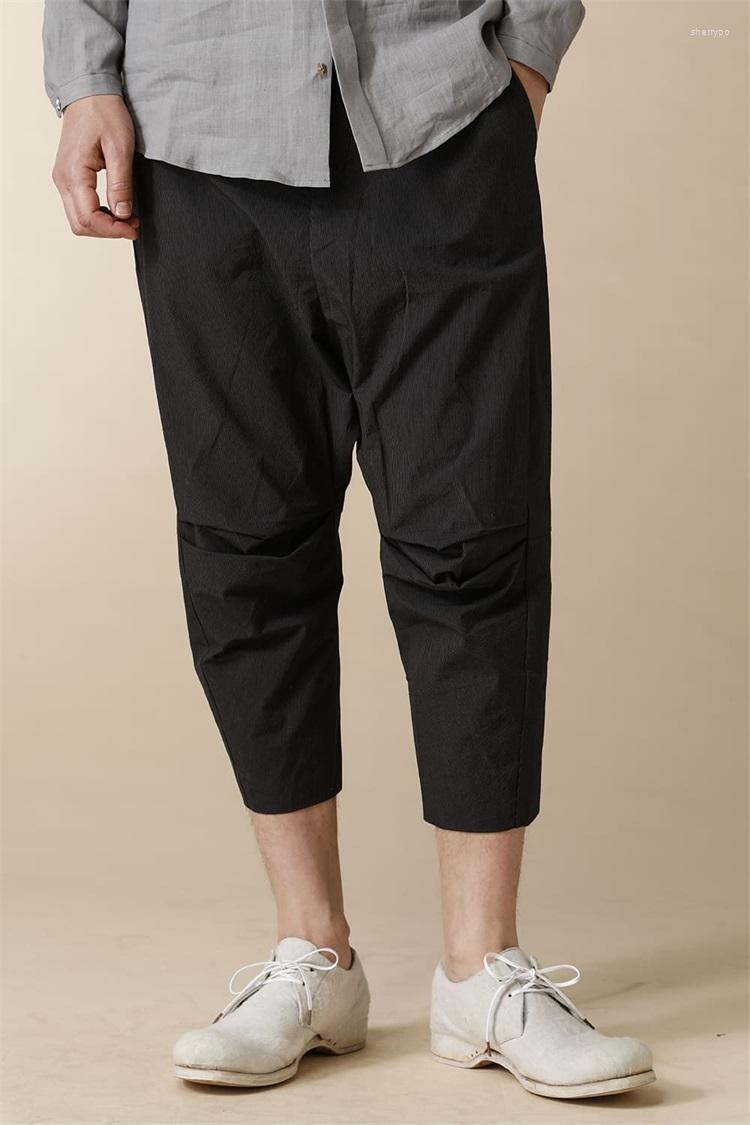 

Men's Pants Men's Casual Spring And Summer Linen Knee Pleated Decorative Capris Fashion Youth Trend, Black