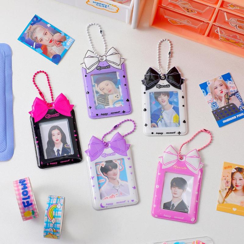 

Card Holders Kawaii Bow 2 Inch Transparent Sleeve Kpop Po Holder Idol Protective Display Pouch Stationery Girl Bag Pendant