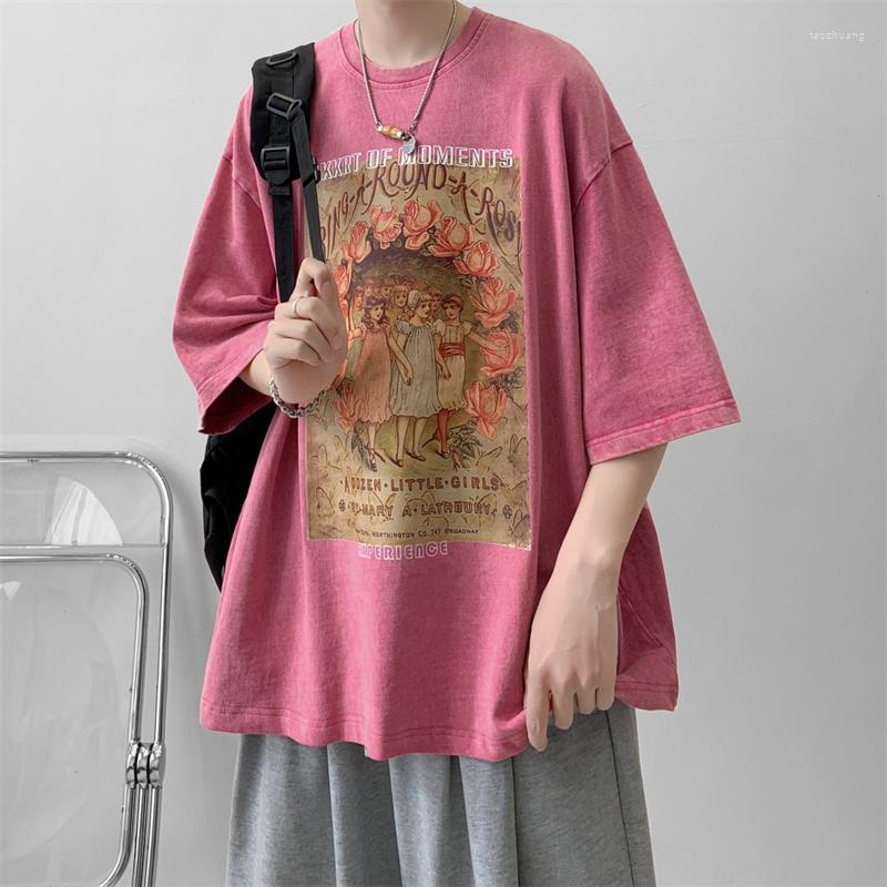 

Men' T Shirts Korean Batik Crewneck Plus Size Loose Short Sleeved Graffiti Cartoon Tshirts Girls Print Vintage Casual Streetwear Top, Batikcoffee