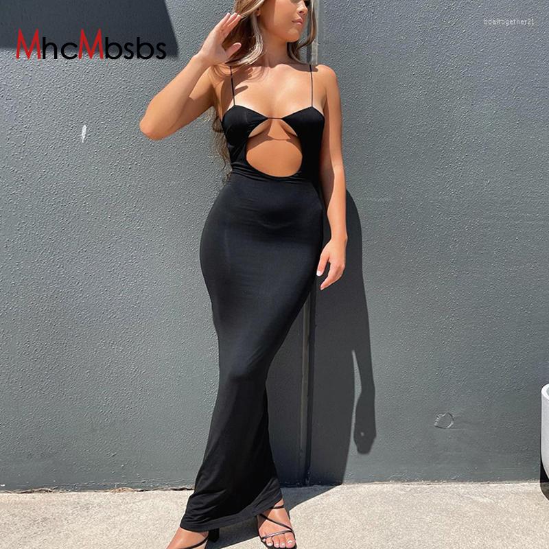 

Casual Dresses Bandage Halter Backless Summer Dress Party Night Clubwear Sexy Slim Hollow Out Sleeveless Long For Women 2023 Fashion, Black