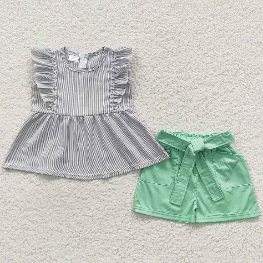 

RTS Wholesale Baby Girl Clothes Shorts Sets Cute Summer Boutique Kids Clothes Girls Toddler Outfits Short Sleeve Children Set Wholesale Bulk, Gray