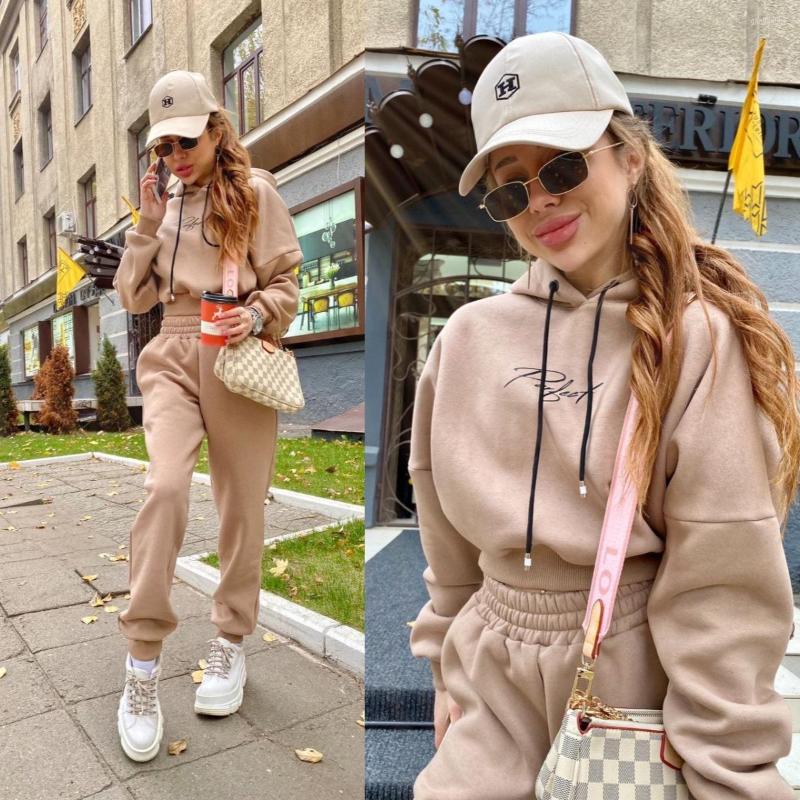 

Women' Two Piece Pants Women' Tracksuit Letter Printing Crop Top Hoodies Pieces Set High Waist Pullover Joggers Suit Female Autumn, Pink