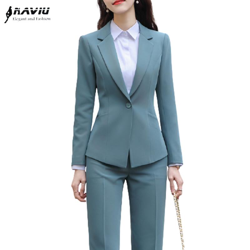 

Pants Formal Suits Women Spring New Fashion Temperament Business Long Sleeve Interview Blazer And Pants Office Ladies Work Wear, Blue coat and pants