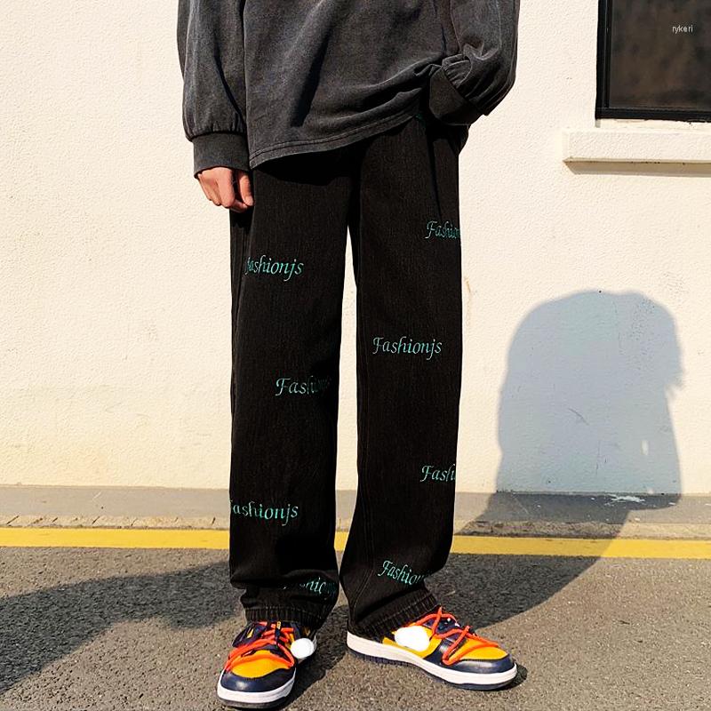 

Men' Jeans Embroidery Men' Y2K Blue Streetwear Baggy Straight Trousers Denim Pants Man Fashion Korean Trend Clothes