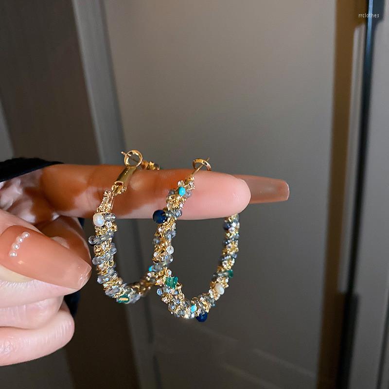 

Hoop Earrings Korean 2023 Trendy Handmade Twisted Blue Crystal For Women Fashion Jewelry Circle Orecchini Brincos