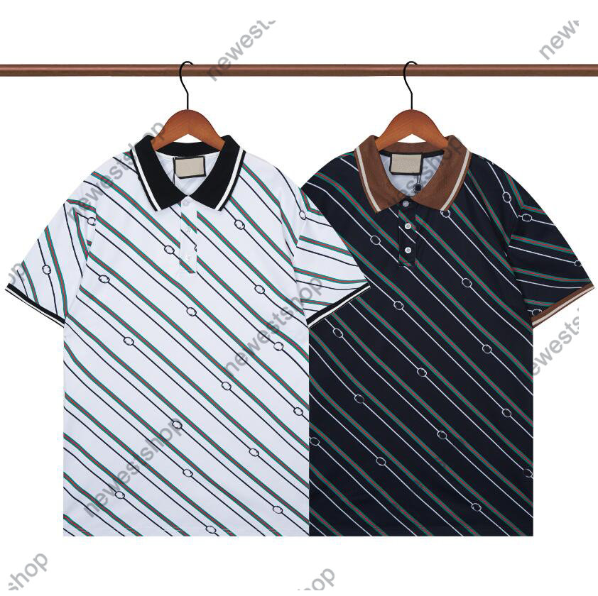 

2023 Summer Mens Plus Tees Polos Men designer t shirt womens Letter print Short polo shirts women stripe printed t-shirts Street Casual lapel Tshirts, Black
