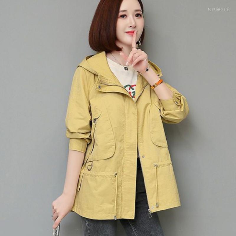 

Women's Trench Coats 2023 Spring And Autumn Mid-length Women Jacket Zipper Hooded Khaki Coat Women's Commute Little Chap Fashion, Black