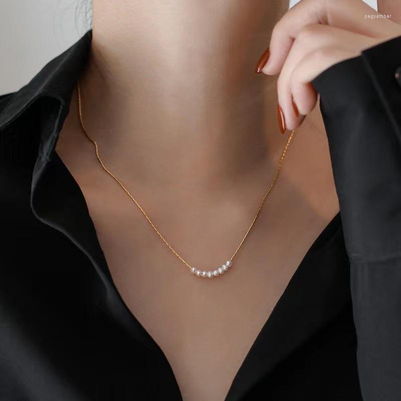 

Chains Freshwater Pearl Necklace For Women Girls Simple Fashion Trendy Elegant Stainless Steel Vintage Clavicle Chain Necklaces Gifts