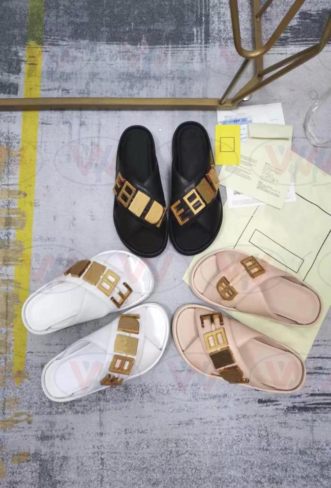 

2022 New cross wide stripe black and white khaki leather Slippers women039s sandals Loafers Muller shoes Upper with heatsealed9426149