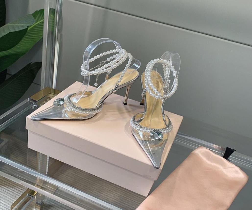 

Womens High Heels Party Dress Shoe Transparent PVC Mix Silver Leather With Diamond and Beading Pearl Chain Fashion Sexy7047111, Hunter green