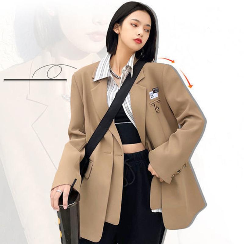 

Pants CZJMS Autumn Design Temperament Suit Jacket Women Loose Black Blazer Khaki Tailored Coat Korean Office Lady Overwear New