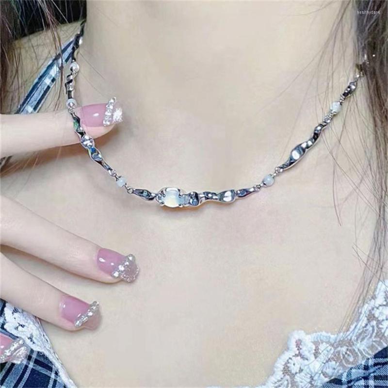 

Choker Aesthetic Moonstone Crystal Silver Color Stainless Steel Chain Necklace For Women Egirl Korean Fashion Grunge Y2K Jewelry